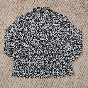 East 5th Silky Black & White Paisley Shirt PXL Button Blouse Shimmer Slim Waist